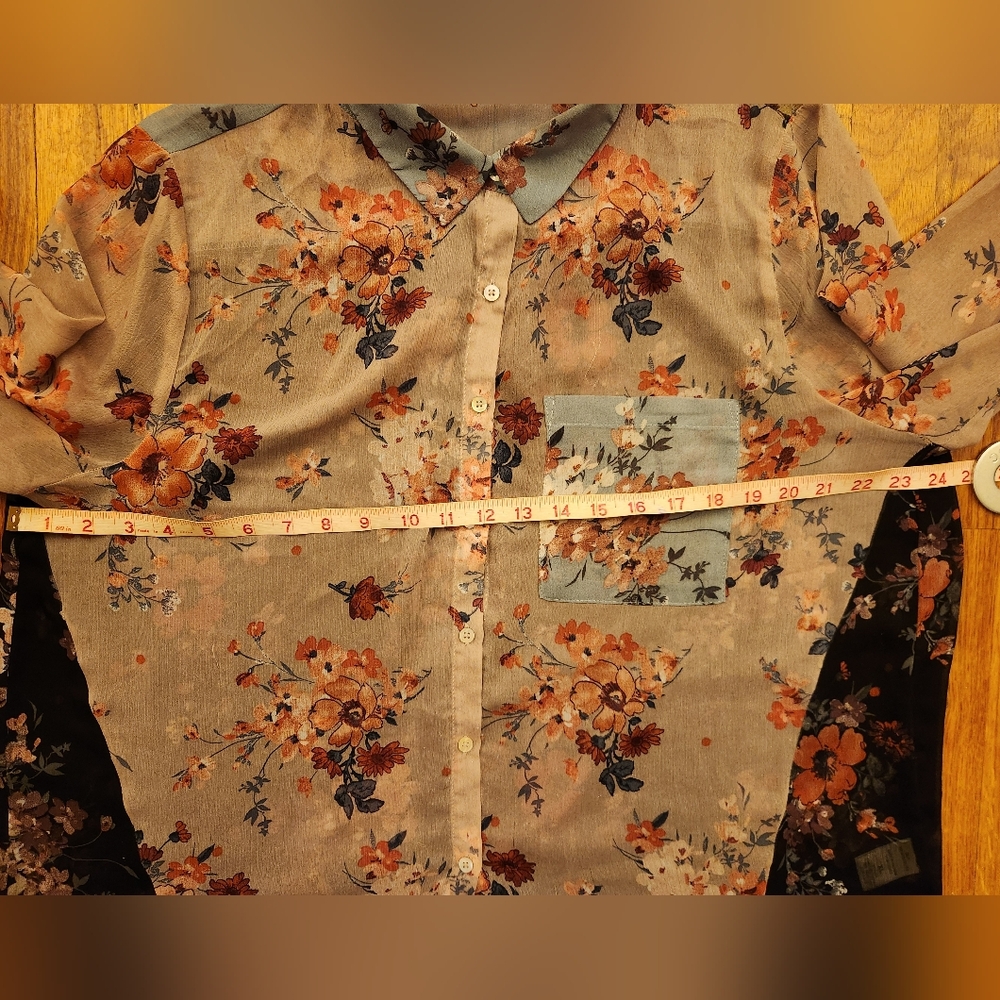 Floral Button Down Shirt in Cream and Brown - Picture 4 of 13